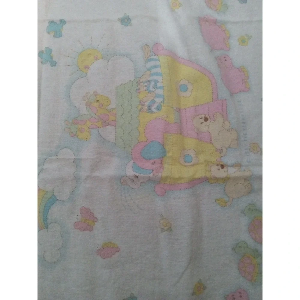 Vintage 1985 Curity Noahs Ark Baby Blanket‎ Pastel Animals Flannel Kendall Co